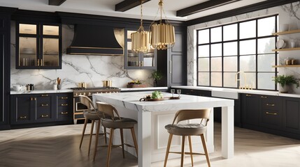 _A_contemporary_chic_kitchen_featuring_stylish_black ai generative images