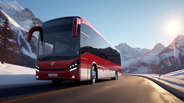 Tourist red bus on the road highway Very fast driving Touristic and travel concept 3d rendering ai generative images