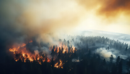 Terrible fire in the forest , Environmental eco safe Conservation