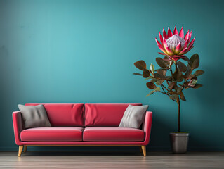 Eyecatching Living room interior design sofa tv floral flower illustration