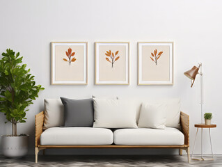 Luxurious Decorative plant with empty frame and sofa