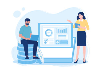 man and woman present jobs in front of the room about the growth of the company concept flat illustration