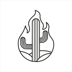 illustration cessert, cactus on a burning fire