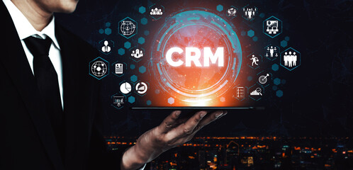 CRM Customer Relationship Management for business sales marketing system concept presented in...