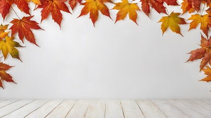 Naklejka na ściany i meble autumn leaves border on white background 