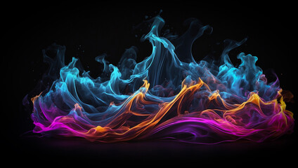 Colorful neon fire burning and flowing like wind in the air, background