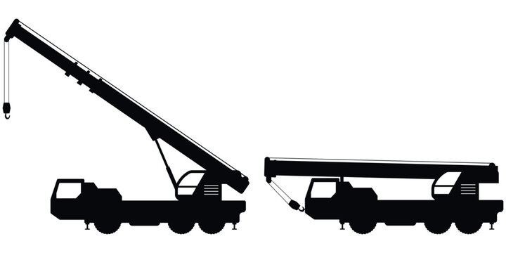 Mobile crane icon. Vehicle for lifting, handling, building, moving cargo, load. Heavy machinery. Vector illustration.