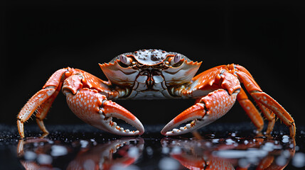 Crab On Isolated Black Background, World Animals Day, International Ocean Day, Beach Animals, National Animals, Waterlife, Sealife, Generative Ai