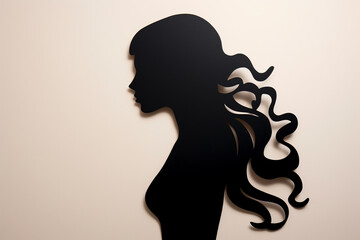 Beauty, fashion, style, make-up and hairstyle concept. Paper cut of woman silhouette portrait on plain background with copy space. Simple logo design