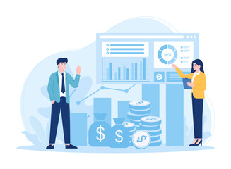  colleagues analyzing growth charts  concept flat illustration