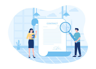 Fototapeta premium people read the contract agreement concept flat illustration