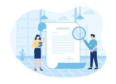 people read the contract agreement concept flat illustration