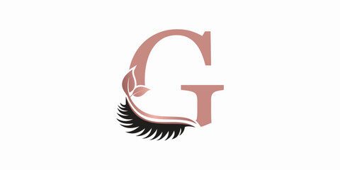beauty eyelash logo desgin with letter g consept premium vektor