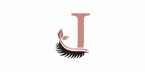 beauty eyelash logo desgin with letter i consept premium vektor