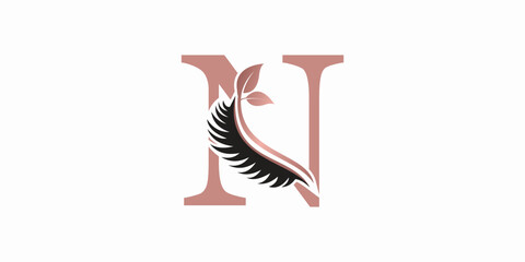 beauty eyelash logo desgin with letter n consept premium vektor