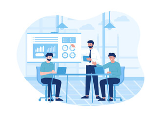 three men have a business meeting at the office concept flat illustration
