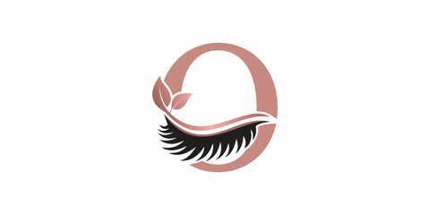 beauty eyelash logo desgin with letter o consept premium vektor