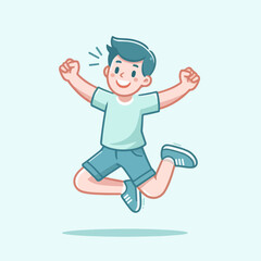 Fototapeta na wymiar vector character of a man jumping happily minimalist flat design style 