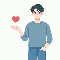 vector of happy people showing positive emotions with gestures heart hand in flat style