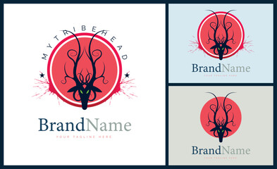 deer head tribe style logo template design vector for brand or company and other - obrazy, fototapety, plakaty