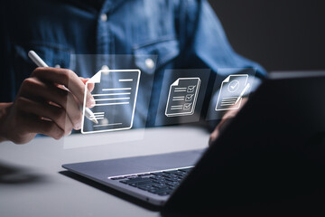 Business contract, Businessman sign electronic document on digital document for electronic signature concept. e-signing, document management.