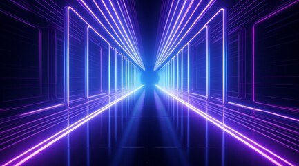 Fototapeta premium neon tunnel in the dark with blue and pink neon lights