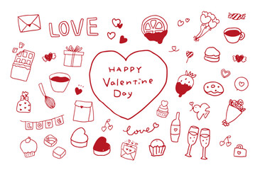 バレンタインデー　チョコレート　手書き風　ハート　プレゼント　アニバーサリー　フレーム　イラスト　セット

