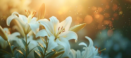 white lilies against a sunny background