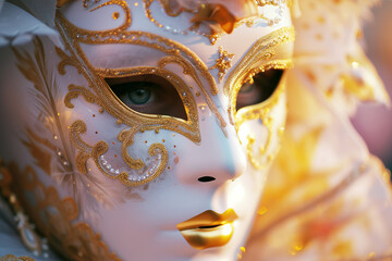 Golden Gaze: Intricate Venetian Mask in Close-Up"

