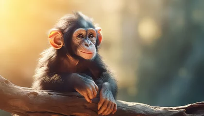 Rolgordijnen Little monkey on a branch in nature © terra.incognita