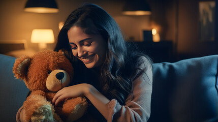 Comforting Hug: Girl and Teddy Bear in a Therapeutic Session