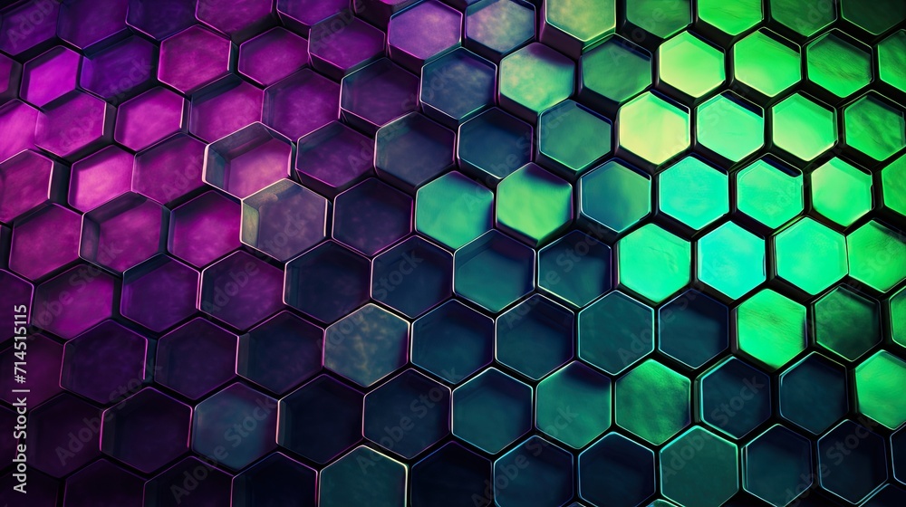 Canvas Prints A grid of hexagons in shades of green and purple