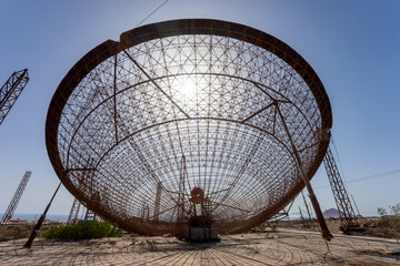 Rusty large satellite dish near El Medano, Tenerife, Canary Islands, Spain. Lost Place