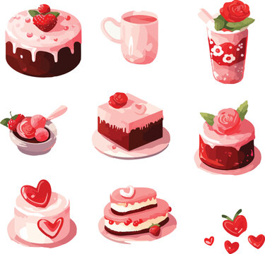 valentine cake, three cup chocolate cake, chocolate cake, cake with love decoration, strawberry cake, syrup drink, love decoration