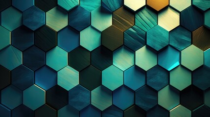 A hexagonal pattern with shades of green and blue
