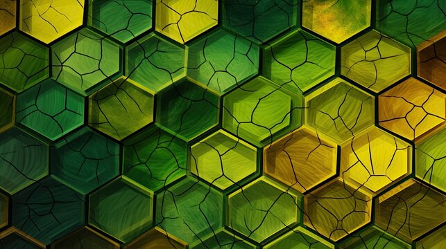 A hexagonal pattern with shades of green and yellow