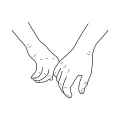 Male and female hands holding little fingers, Hand drawn doodle drawing. Connection of lovers through the little finger. Vector.