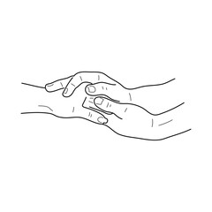 Hand drawing two hands holding each other. Sign or symbol of love, relationship, couple, marriage. Vector.