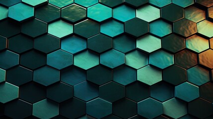 A pattern of hexagons in shades of green and blue