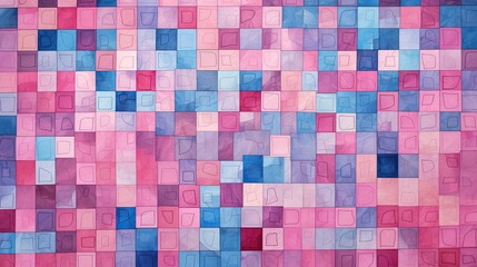 A pattern of squares in shades of pink and blue