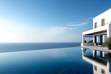 Fototapeta na wymiar A luxury hotel overlooking the ocean with a private infinity pool. AI generative