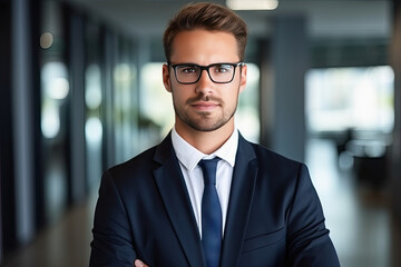 Naklejka premium Portrait of a confident young businessman wearing glasses
