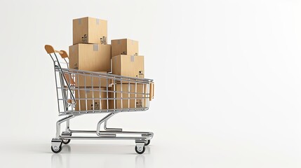 Parcel boxes in a trolley. Online shopping and delivery concept.