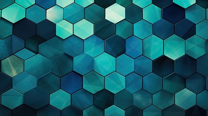 A geometric pattern of hexagons in shades of blue and green creating a calming effect