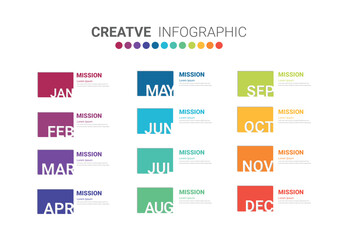 Presentation business infographic template, Timeline for 12 months, 1 year, can be used for workflow, process diagram, flow chart.