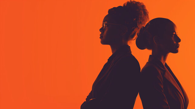 Silhouette of a woman in a business suit against a vibrant orange background, suitable for Black History Month or Women’s History Month themes.