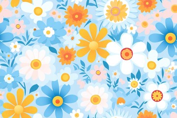 Fototapeta na wymiar Amazing seamless floral pattern with bright colorful flowers and leaves on a white background. The elegant the template for fashion prints. Modern floral background. Folk style. Generative AI