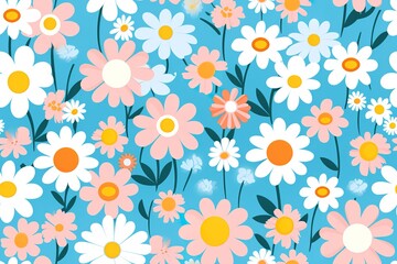 Amazing seamless floral pattern with bright colorful flowers and leaves on a white background. The elegant the template for fashion prints. Modern floral background. Folk style. Generative AI - obrazy, fototapety, plakaty