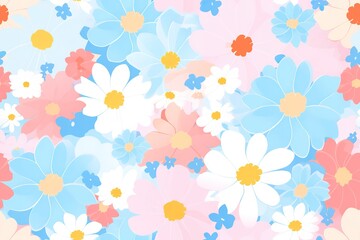 Amazing seamless floral pattern with bright colorful flowers and leaves on a white background. The elegant the template for fashion prints. Modern floral background. Folk style. Generative AI