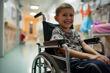 Obraz premium Photo of a child sitting in a wheelchair